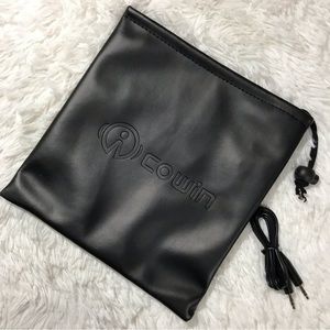 NWOT Cowin Headphones Faux Leather Drawsting Travel Pouch & AUX Audio Cable Set